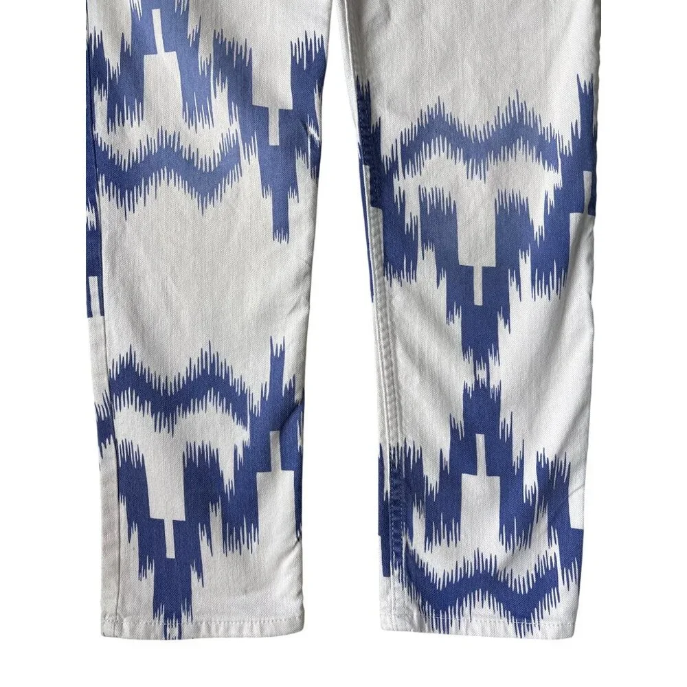Isabel Marant Étoile Jeans Denim Lanea Trousers Pants Ikat Size 36 / 4 White Blu